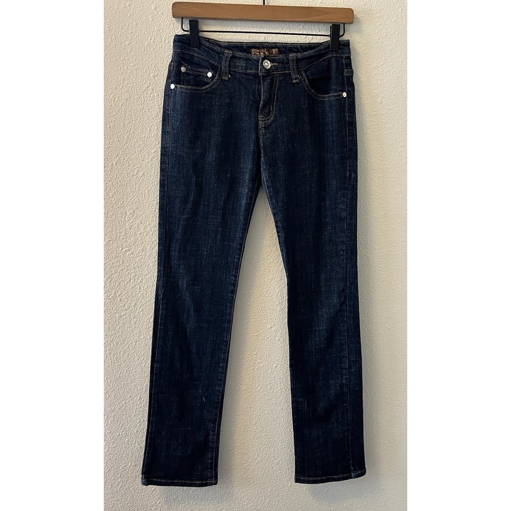 VTG Y2K Women's Jeans Low Rise Sky Jeans Size 5/6 (28x31) Dark Wash Straight Leg